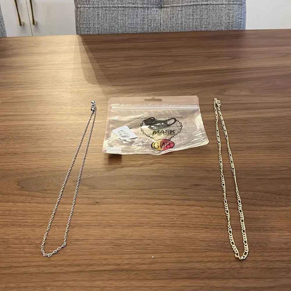 New 8 Other Reasons Silver Mini Link Chain & Gold Cuban Chain Mask Duo